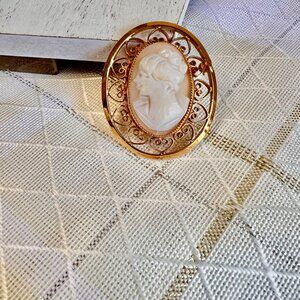 VTG 12K Gold Cameo Pin Brooch, Vintage Cameo Brooches, Vintage Jewelry